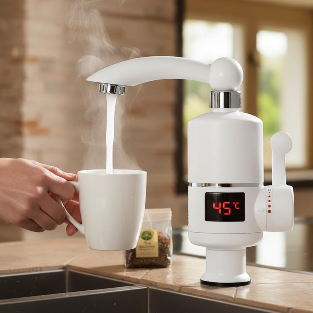 Electric Instant Hot Water Tap with Digital Temperature Display – Instant Heating, 1 Year Warranty (Surface Mount)