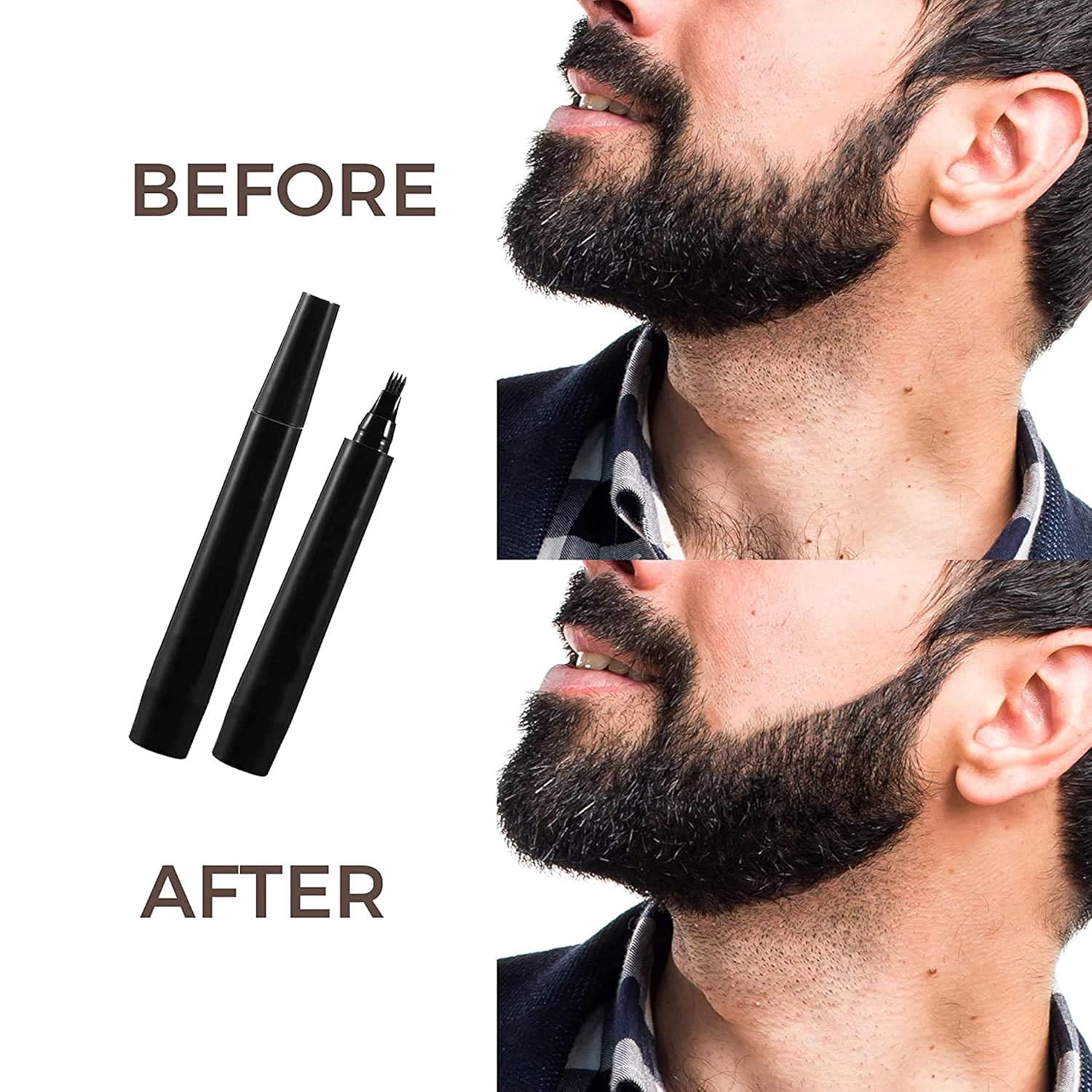 Beard Pencil Filler for Men | Waterproof Beard & Mustache Filler with Brush | Natural Patch Cover