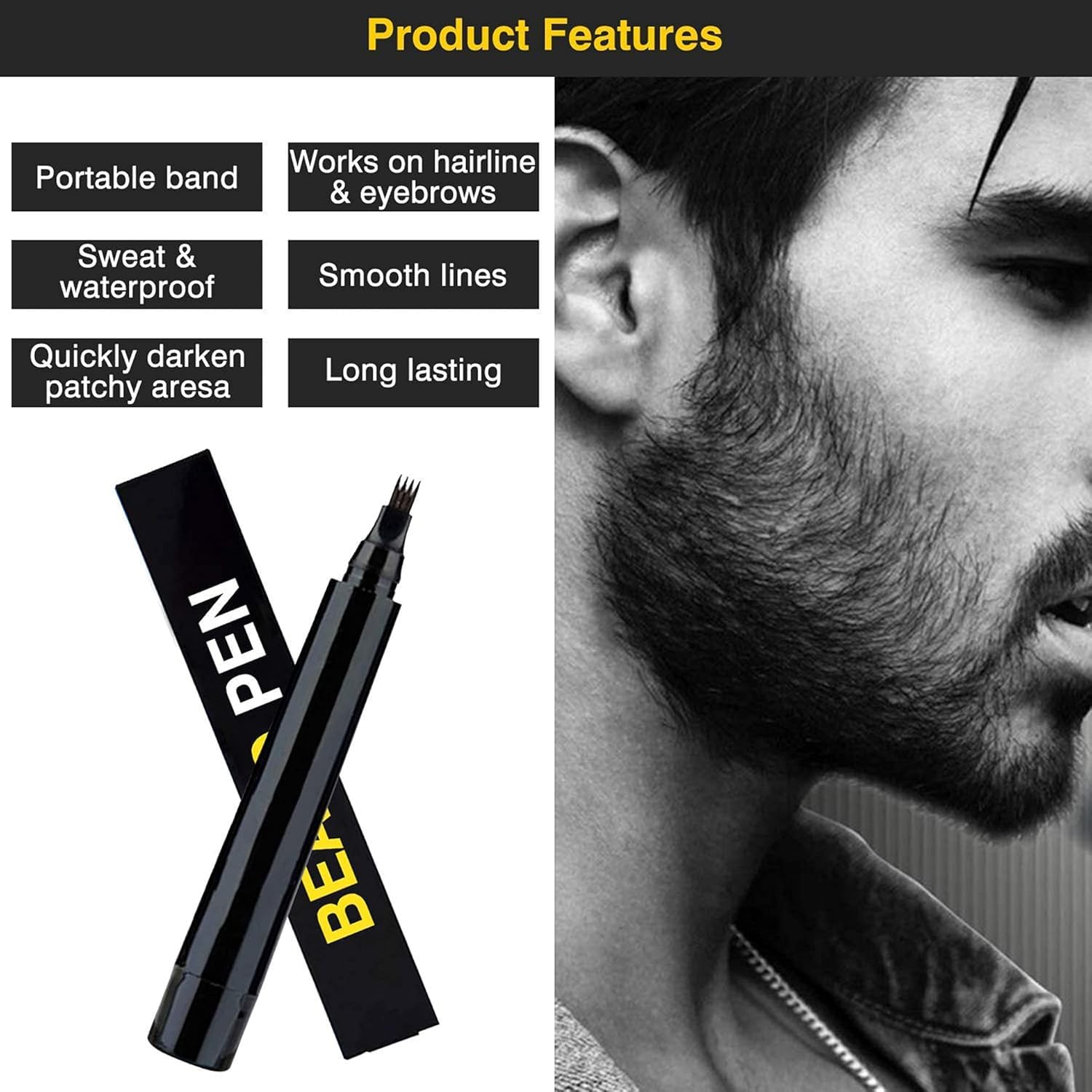 Beard Pencil Filler for Men | Waterproof Beard & Mustache Filler with Brush | Natural Patch Cover
