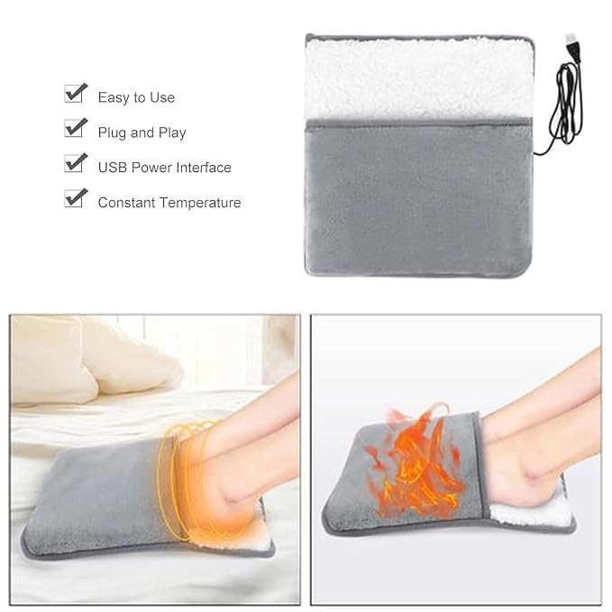 USB Heated Foot Warmer Pad – Soft Flannel Electric Heating Pad 11.8