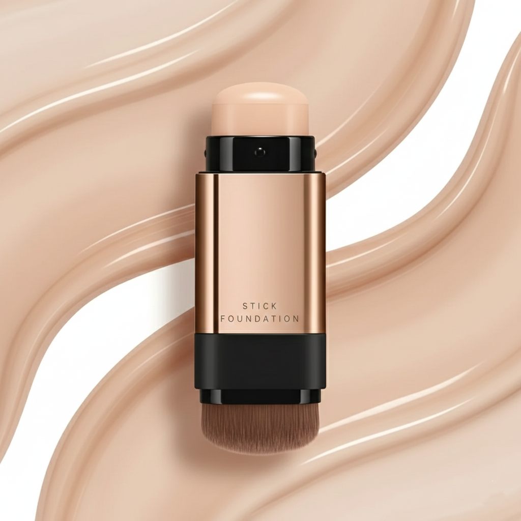2 in 1 Anti-Wrinkle Foundation Stick with Brush, Luxury Hydrating Makeup Stick