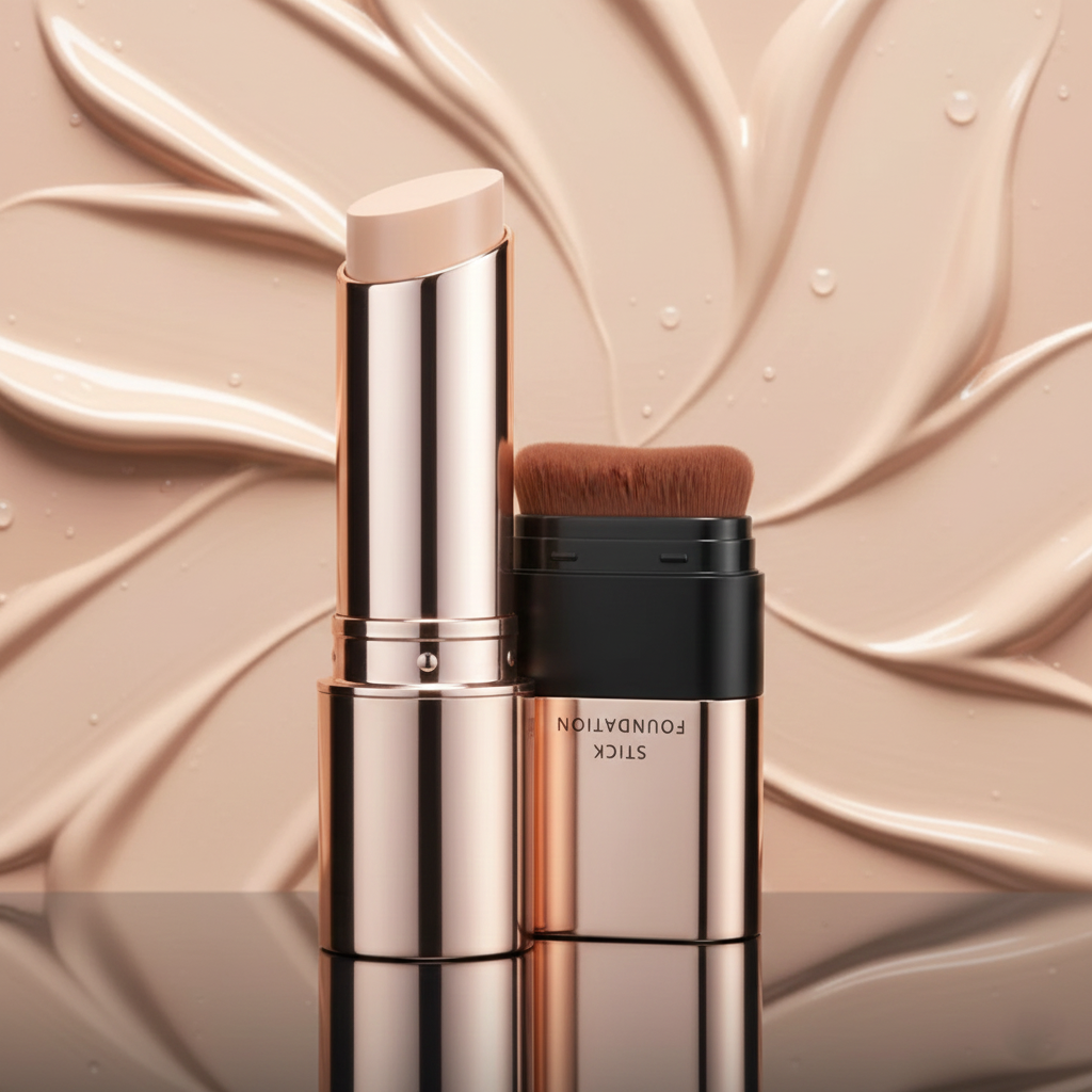 2 in 1 Anti-Wrinkle Foundation Stick with Brush, Luxury Hydrating Makeup Stick