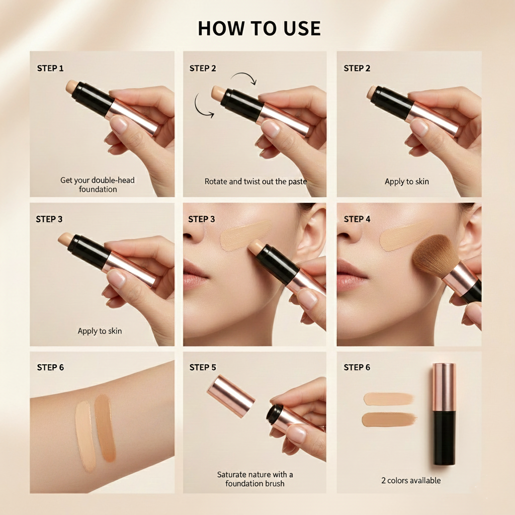 2 in 1 Anti-Wrinkle Foundation Stick with Brush, Luxury Hydrating Makeup Stick
