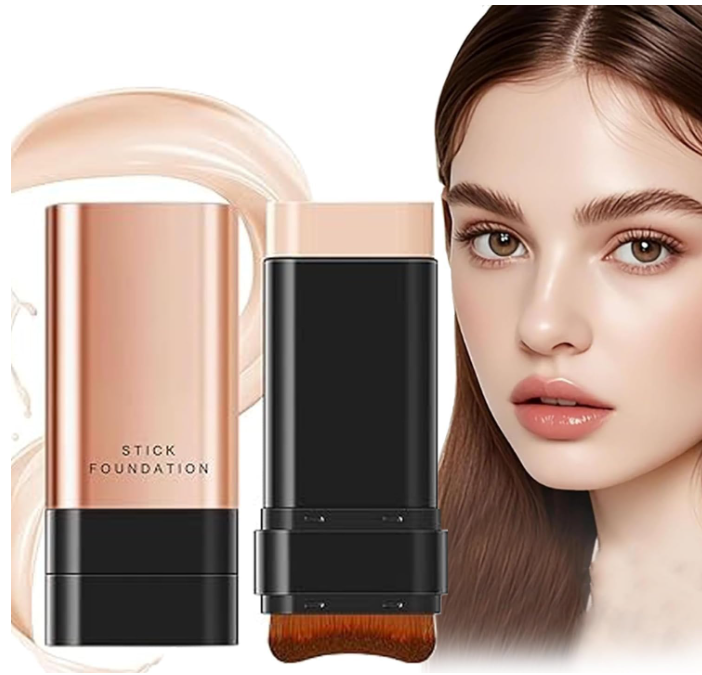 2 in 1 Korean Anti-Wrinkle Foundation Stick with Brush, Luxury Hydrating Makeup Stick