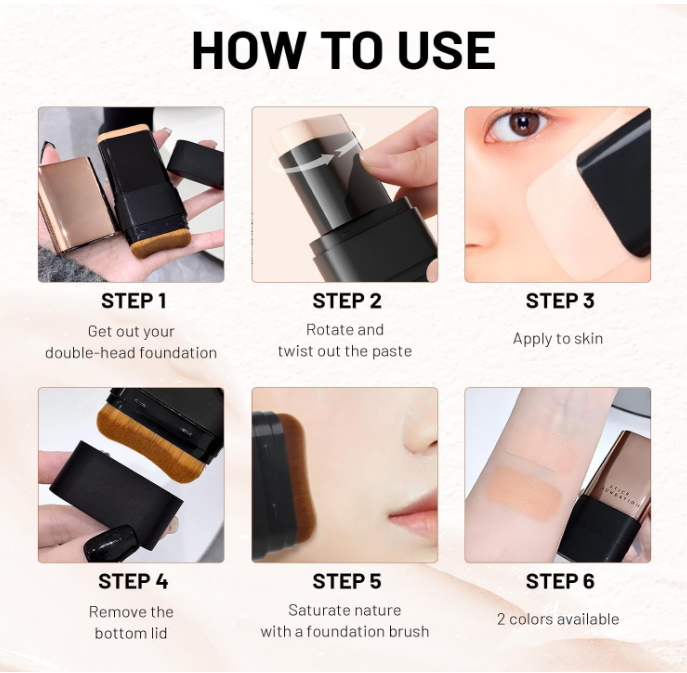 2 in 1 Korean Anti-Wrinkle Foundation Stick with Brush, Luxury Hydrating Makeup Stick