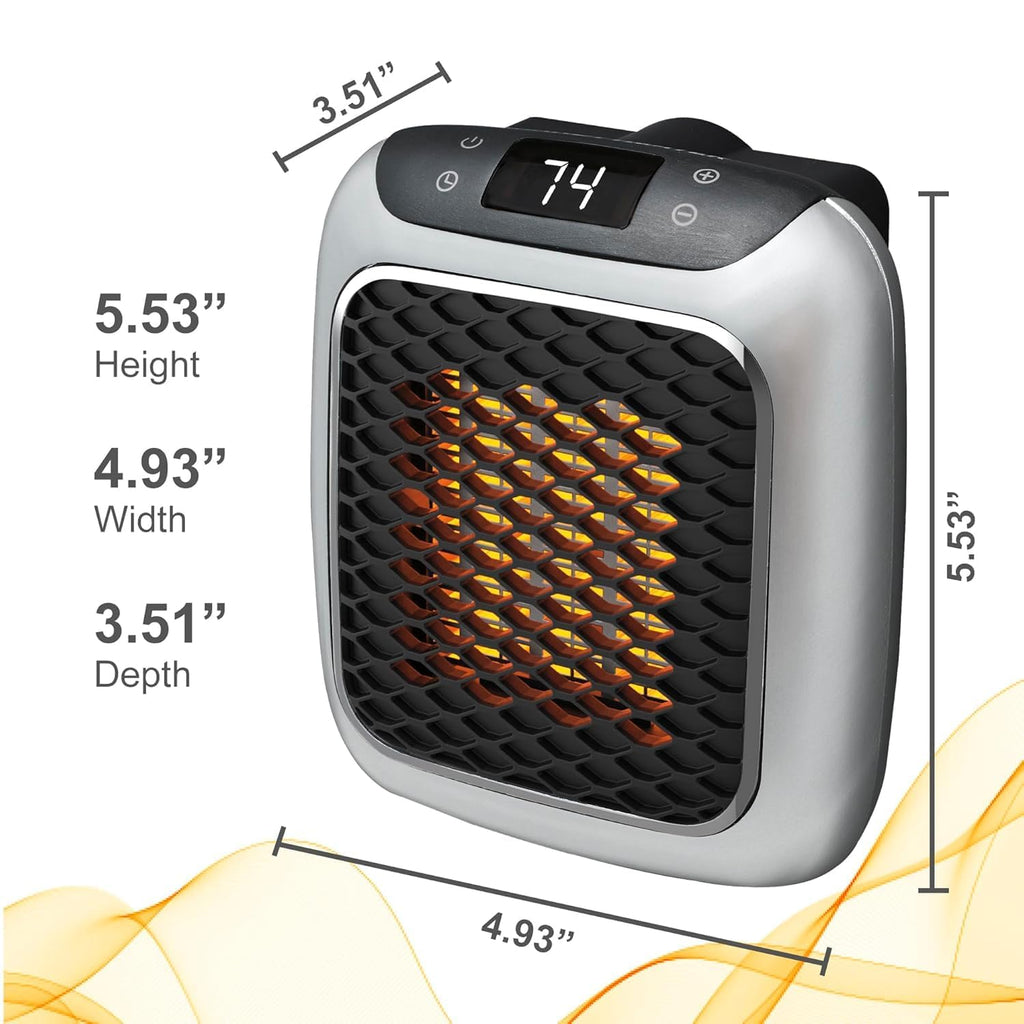 Handy Heater 800W – Portable Plug-In Wall Heater with Adjustable Thermostat & Timer | Energy-Efficient Mini Ceramic Room Heater for Home & Office