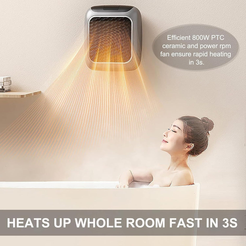 Handy Heater 800W – Portable Plug-In Wall Heater with Adjustable Thermostat & Timer | Energy-Efficient Mini Ceramic Room Heater for Home & Office
